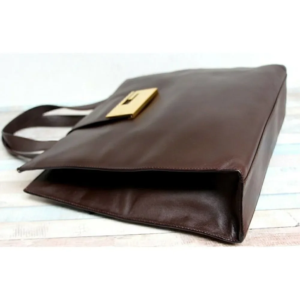 90th Y2K  Gucci BROWN GENUINE LEATHER SUEDE LINED LOGO HANDBAG PURSE SATCHEL